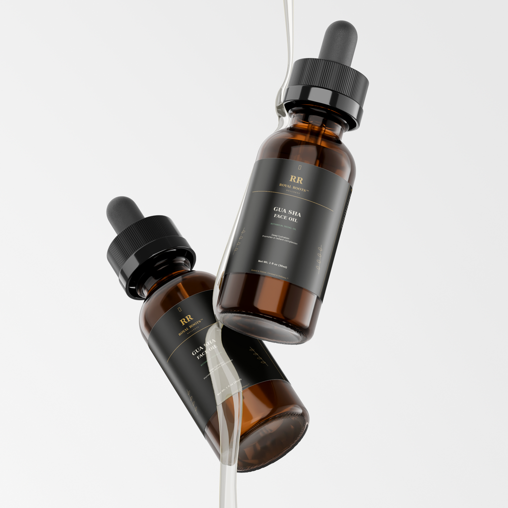 💎Royal Roots™ Crowned Radiance™ Gua Sha Botanical Face Oil Rosehip + Ginseng + Pomegranate + Baobab