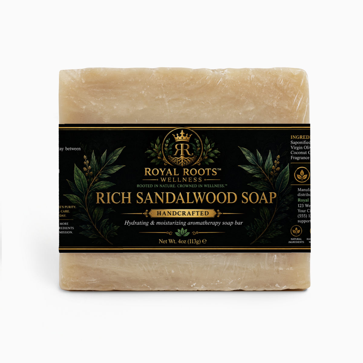 🪵 Royal Roots™ Rich Sandalwood Handcrafted Soap — Hydrating & Moisturizing Aromatherapy Bar — 4 oz