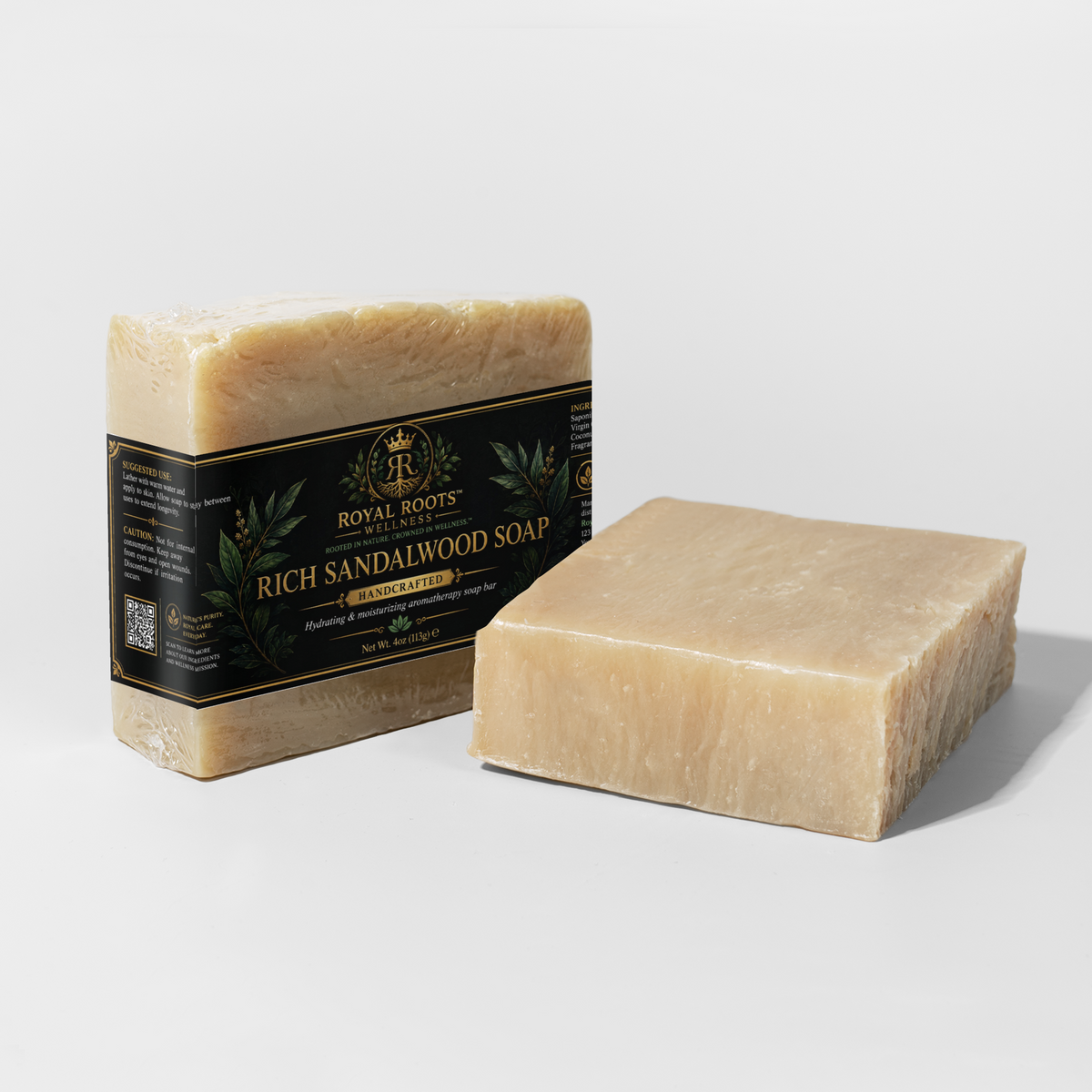 🪵 Royal Roots™ Rich Sandalwood Handcrafted Soap — Hydrating & Moisturizing Aromatherapy Bar — 4 oz