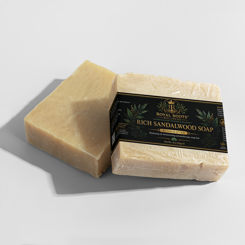 🪵 Royal Roots™ Rich Sandalwood Handcrafted Soap — Hydrating & Moisturizing Aromatherapy Bar — 4 oz