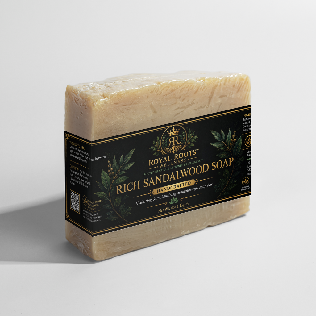 🪵 Royal Roots™ Rich Sandalwood Handcrafted Soap — Hydrating & Moisturizing Aromatherapy Bar — 4 oz