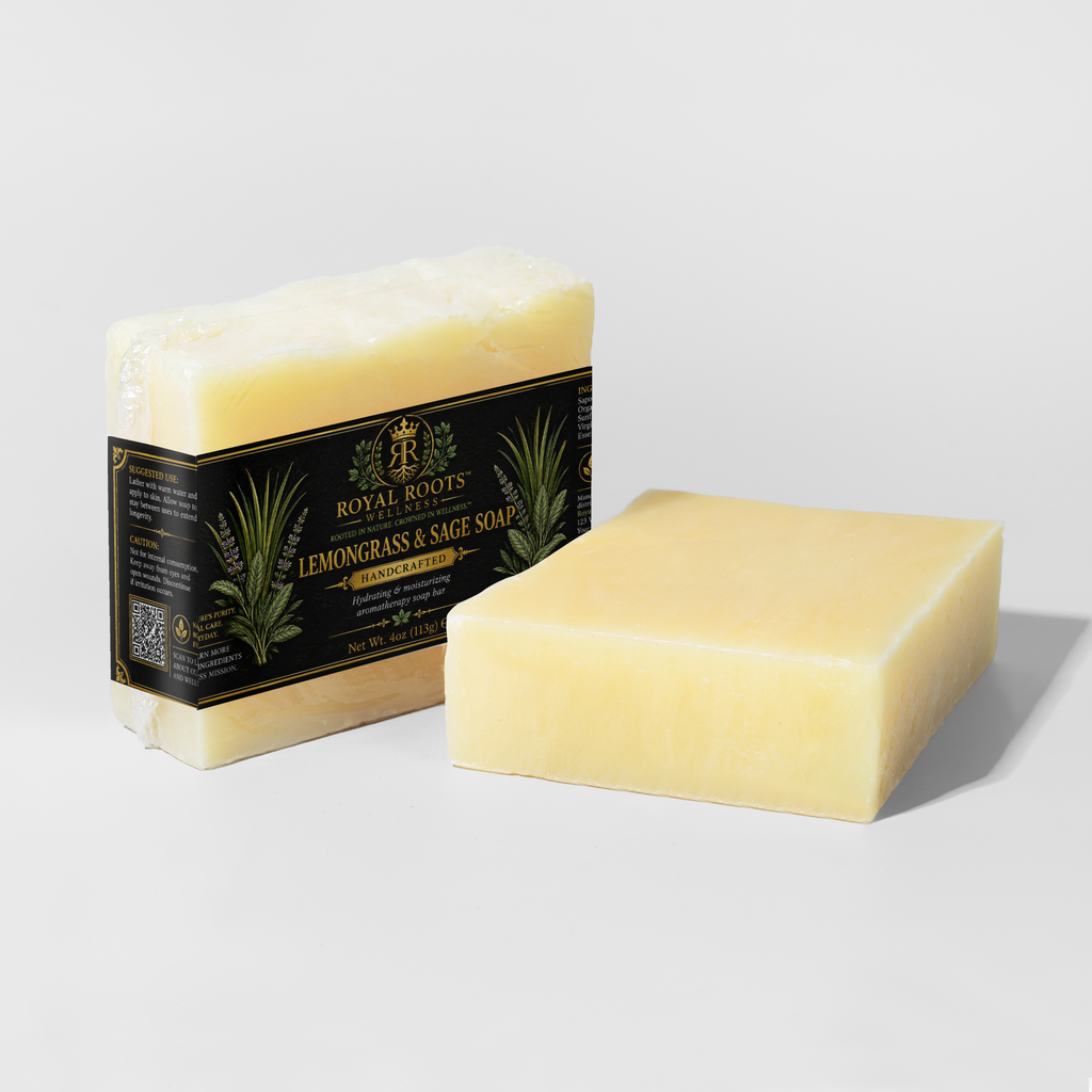 🌿 Royal Roots™ Lemongrass & Sage Handcrafted Soap — Hydrating & Moisturizing Aromatherapy Bar — 4 oz