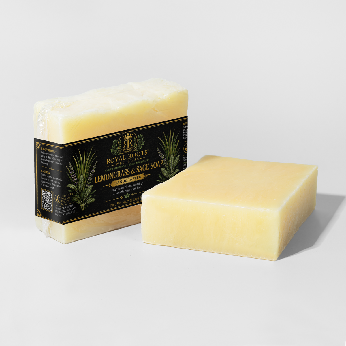 🌿 Royal Roots™ Lemongrass & Sage Handcrafted Soap — Hydrating & Moisturizing Aromatherapy Bar — 4 oz