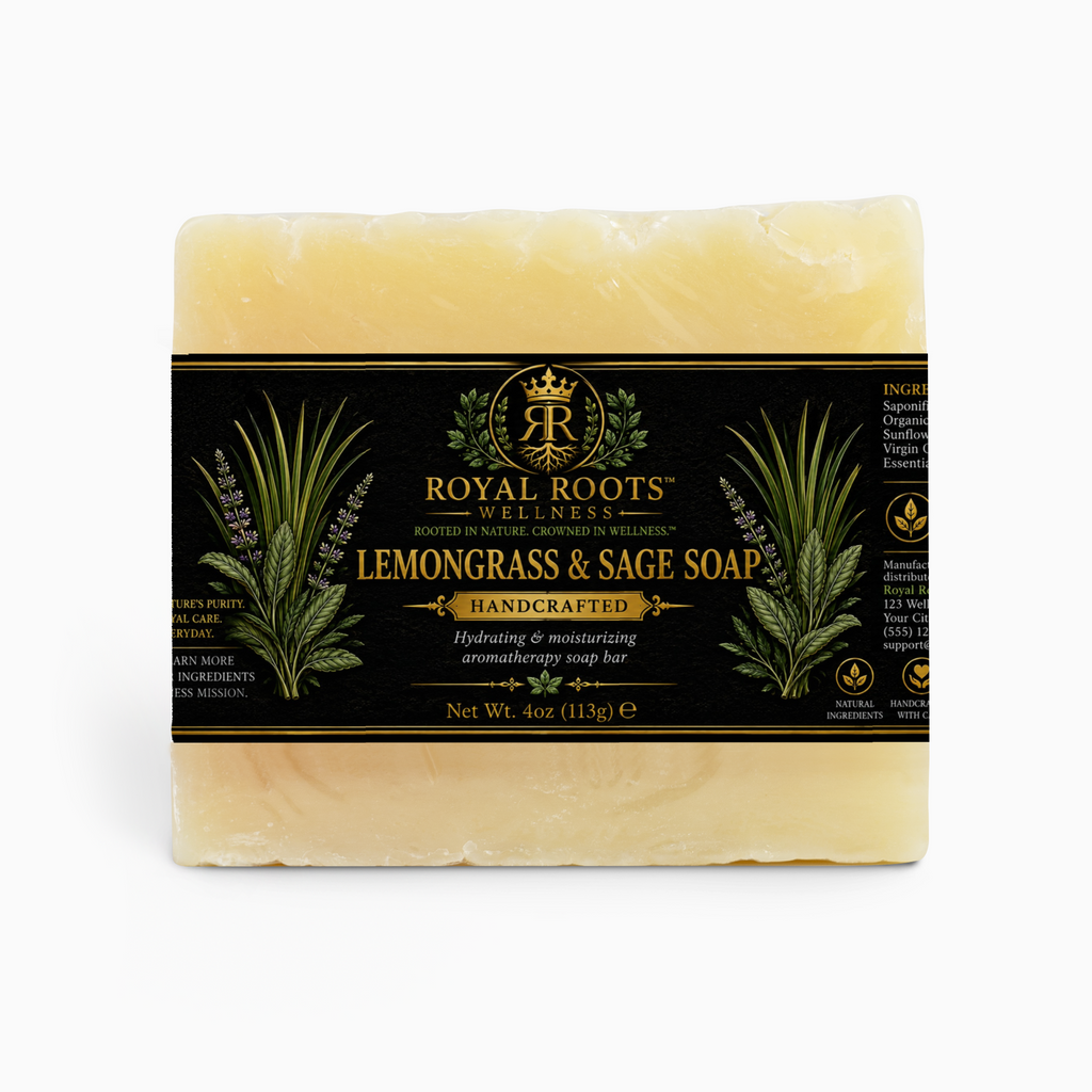🌿 Royal Roots™ Lemongrass & Sage Handcrafted Soap — Hydrating & Moisturizing Aromatherapy Bar — 4 oz