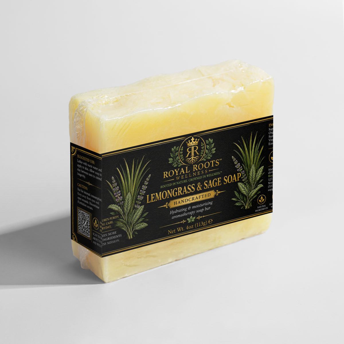 🌿 Royal Roots™ Lemongrass & Sage Handcrafted Soap — Hydrating & Moisturizing Aromatherapy Bar — 4 oz