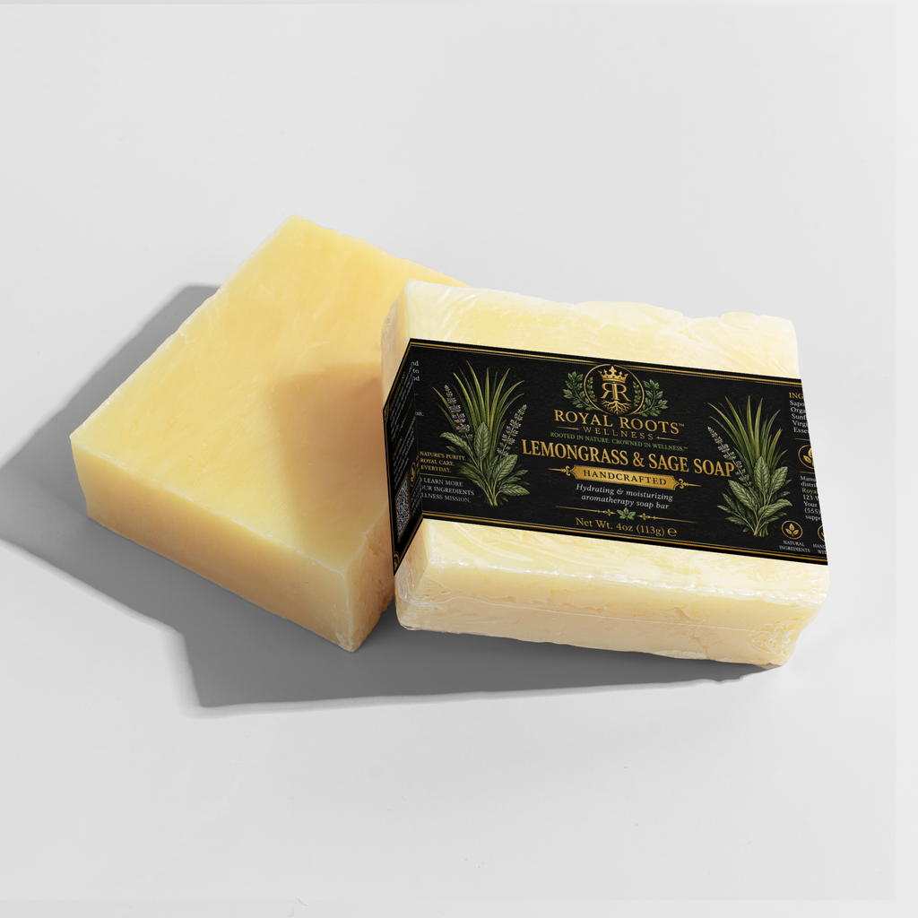 🌿 Royal Roots™ Lemongrass & Sage Handcrafted Soap — Hydrating & Moisturizing Aromatherapy Bar — 4 oz