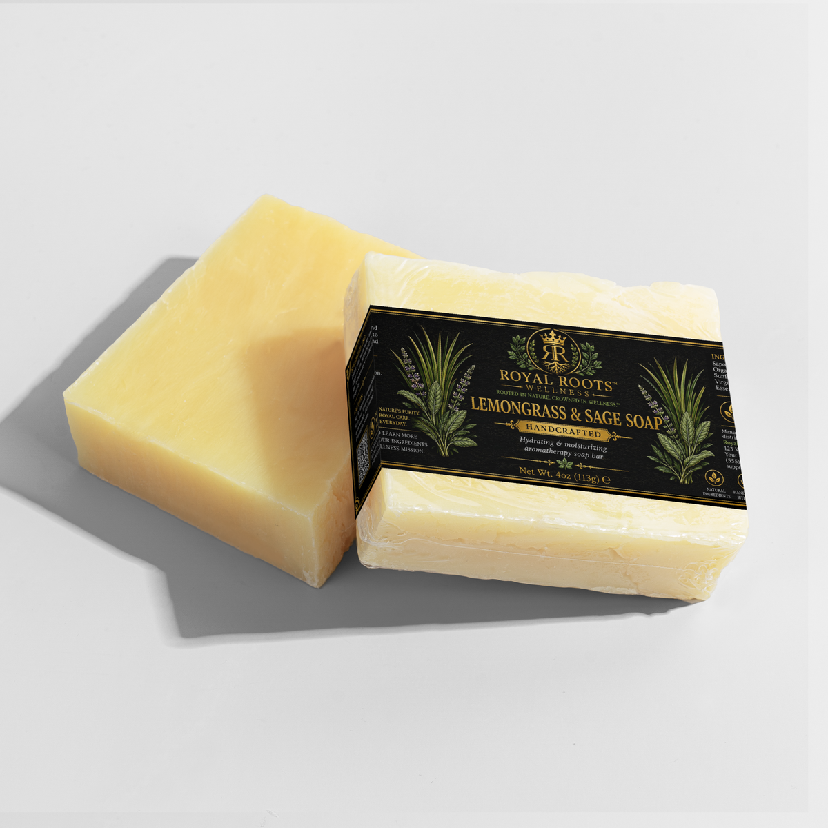 🌿 Royal Roots™ Lemongrass & Sage Handcrafted Soap — Hydrating & Moisturizing Aromatherapy Bar — 4 oz