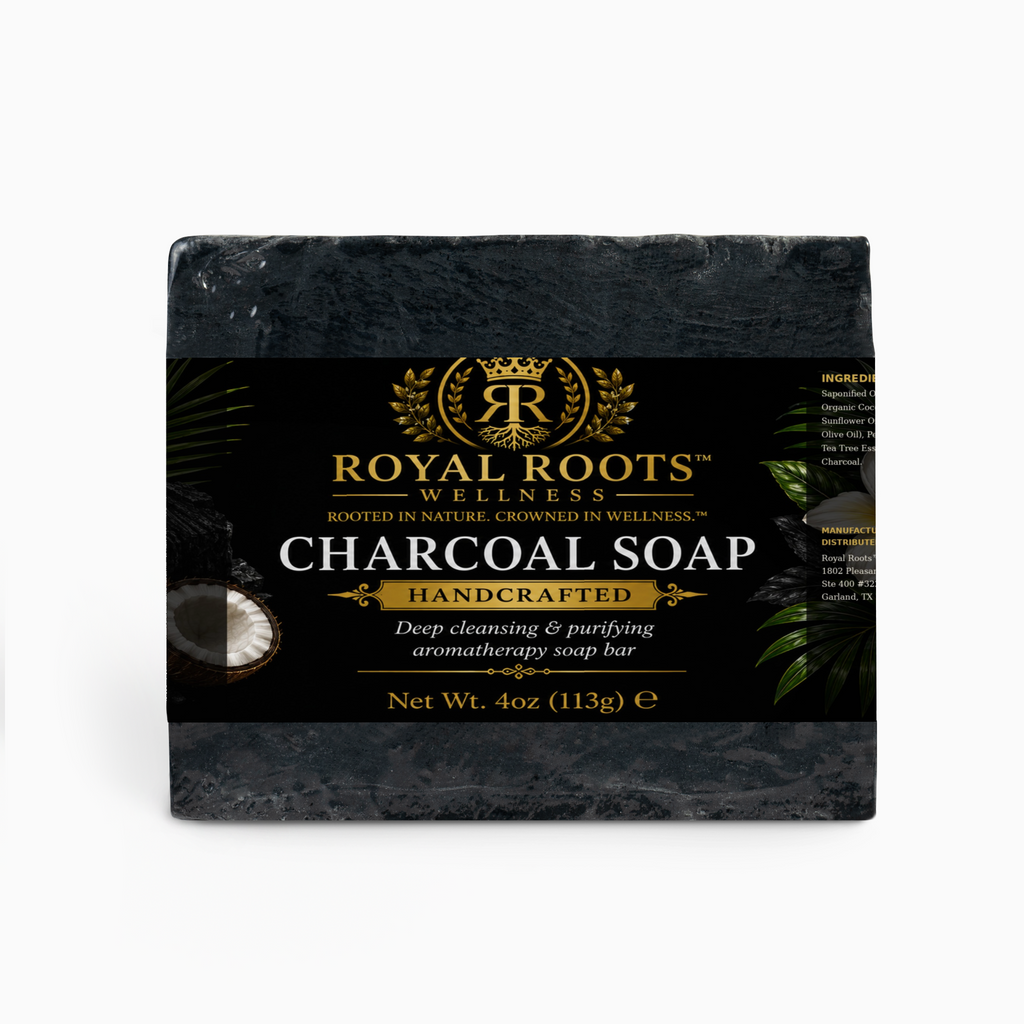 🖤 Royal Roots™ Activated Charcoal Handcrafted Soap — Deep Cleansing & Purifying Peppermint + Tea Tree Aromatherapy Bar — 4 oz  Deep Cleansing • Purifying • Refreshing • Aromatherapy