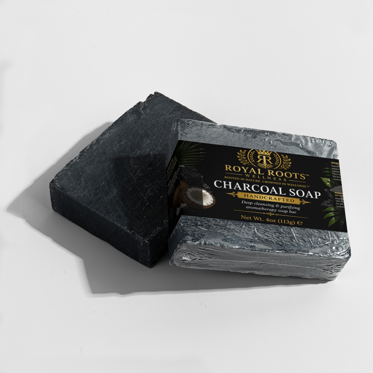 🖤 Royal Roots™ Activated Charcoal Handcrafted Soap — Deep Cleansing & Purifying Peppermint + Tea Tree Aromatherapy Bar — 4 oz  Deep Cleansing • Purifying • Refreshing • Aromatherapy