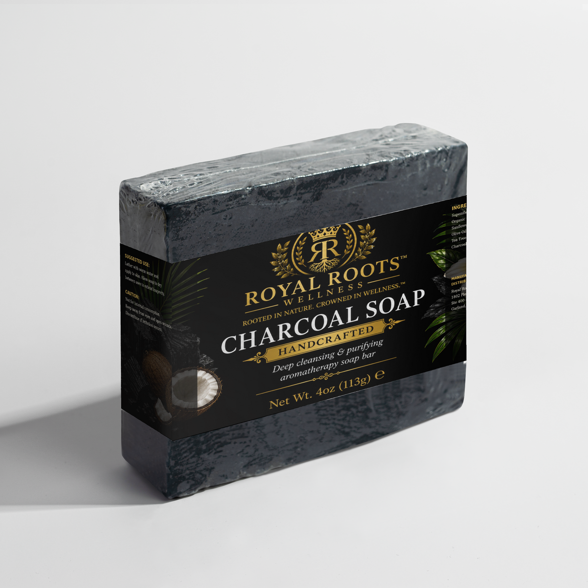 🖤 Royal Roots™ Activated Charcoal Handcrafted Soap — Deep Cleansing & Purifying Peppermint + Tea Tree Aromatherapy Bar — 4 oz  Deep Cleansing • Purifying • Refreshing • Aromatherapy