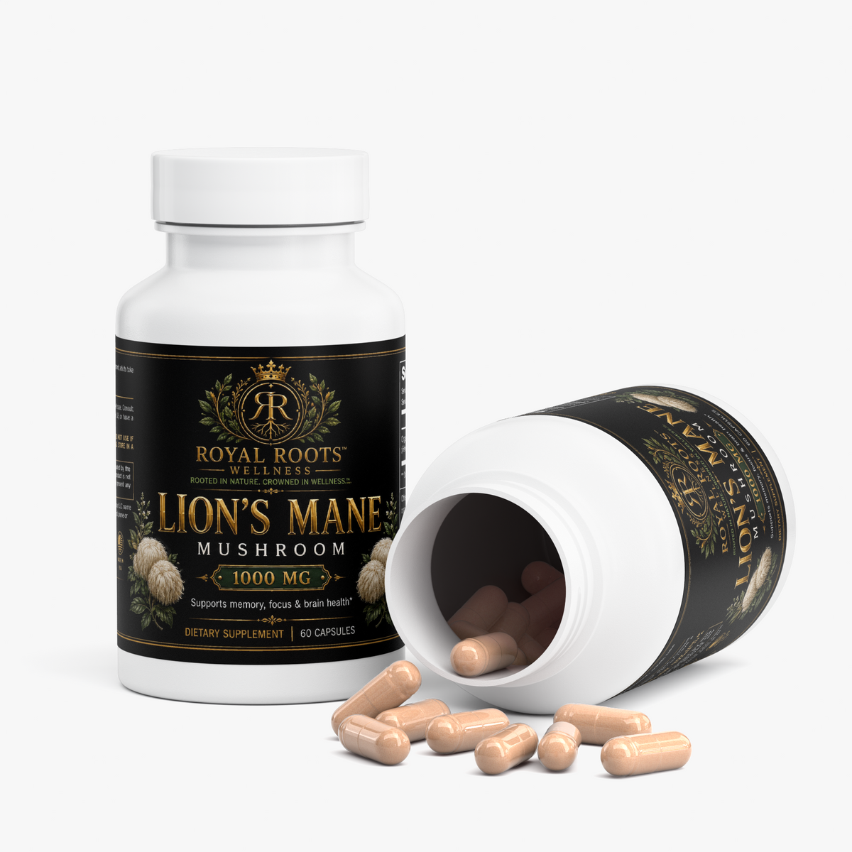 🍄 Royal Roots™ Lion’s Mane Mushroom — Memory, Focus & Brain Health Support — 1000 MG — 60 Capsules  Memory • Focus • Cognitive Wellness • Brain Health
