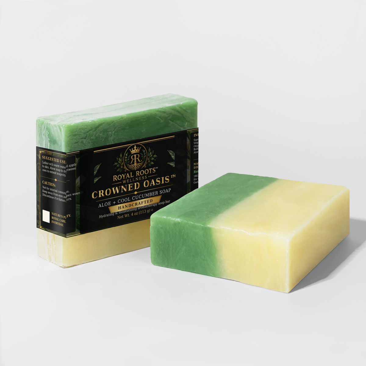 🥒 Royal Roots™ Crowned Oasis™ Aloe + Cool Cucumber Handcrafted Soap — Hydrating & Moisturizing Aromatherapy Bar — 4 oz