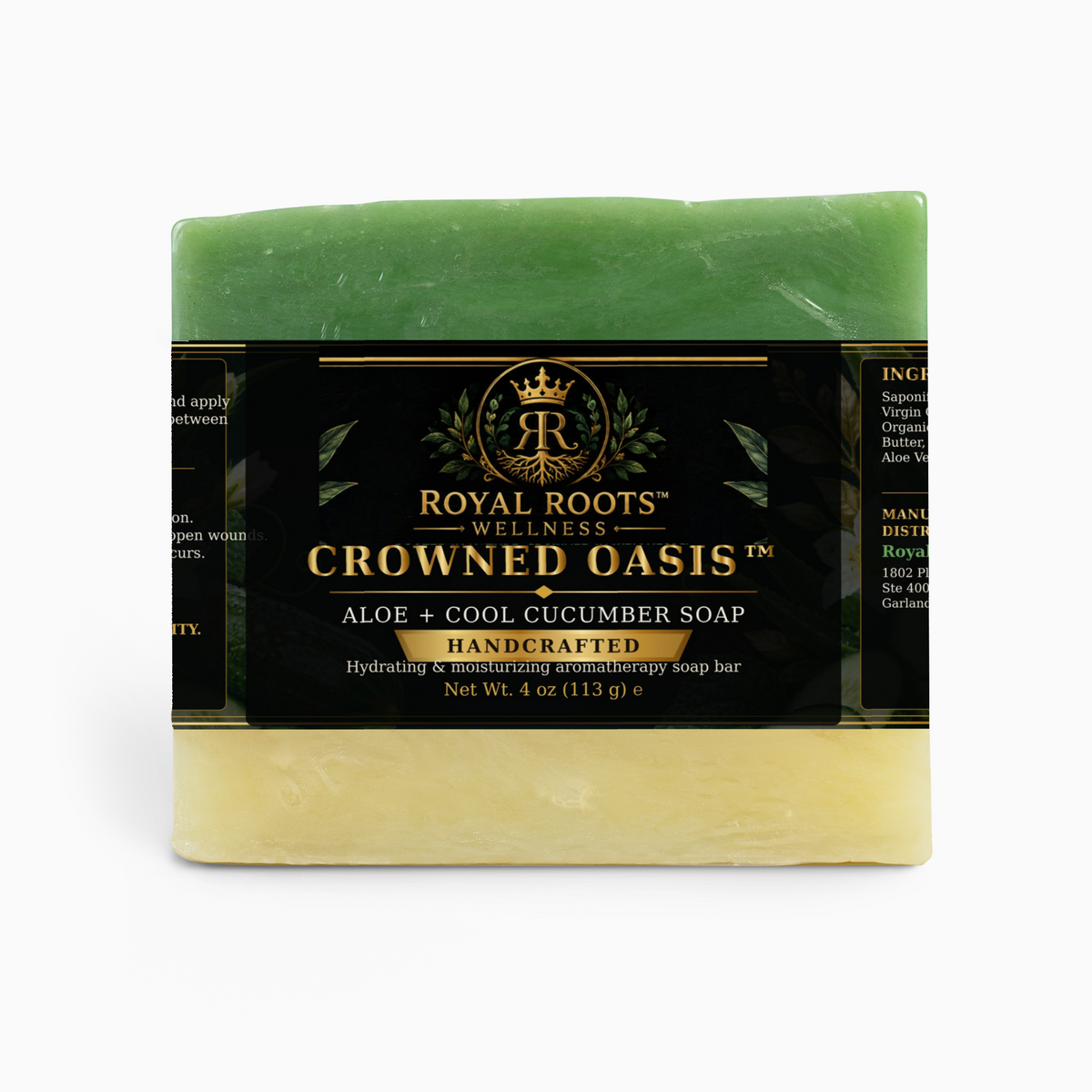 🥒 Royal Roots™ Crowned Oasis™ Aloe + Cool Cucumber Handcrafted Soap — Hydrating & Moisturizing Aromatherapy Bar — 4 oz