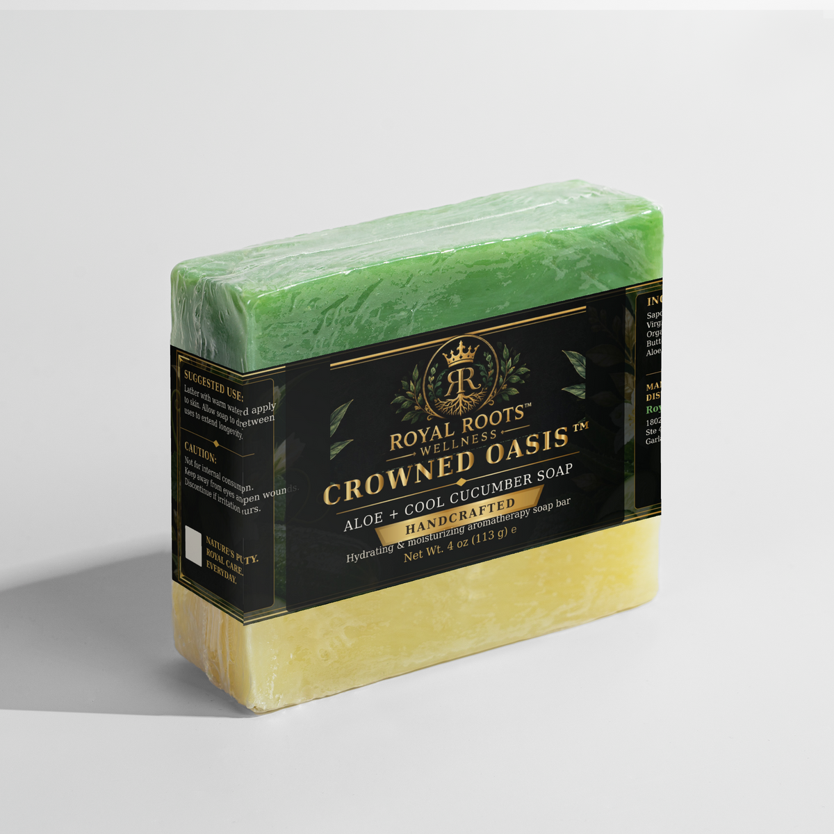 🥒 Royal Roots™ Crowned Oasis™ Aloe + Cool Cucumber Handcrafted Soap — Hydrating & Moisturizing Aromatherapy Bar — 4 oz