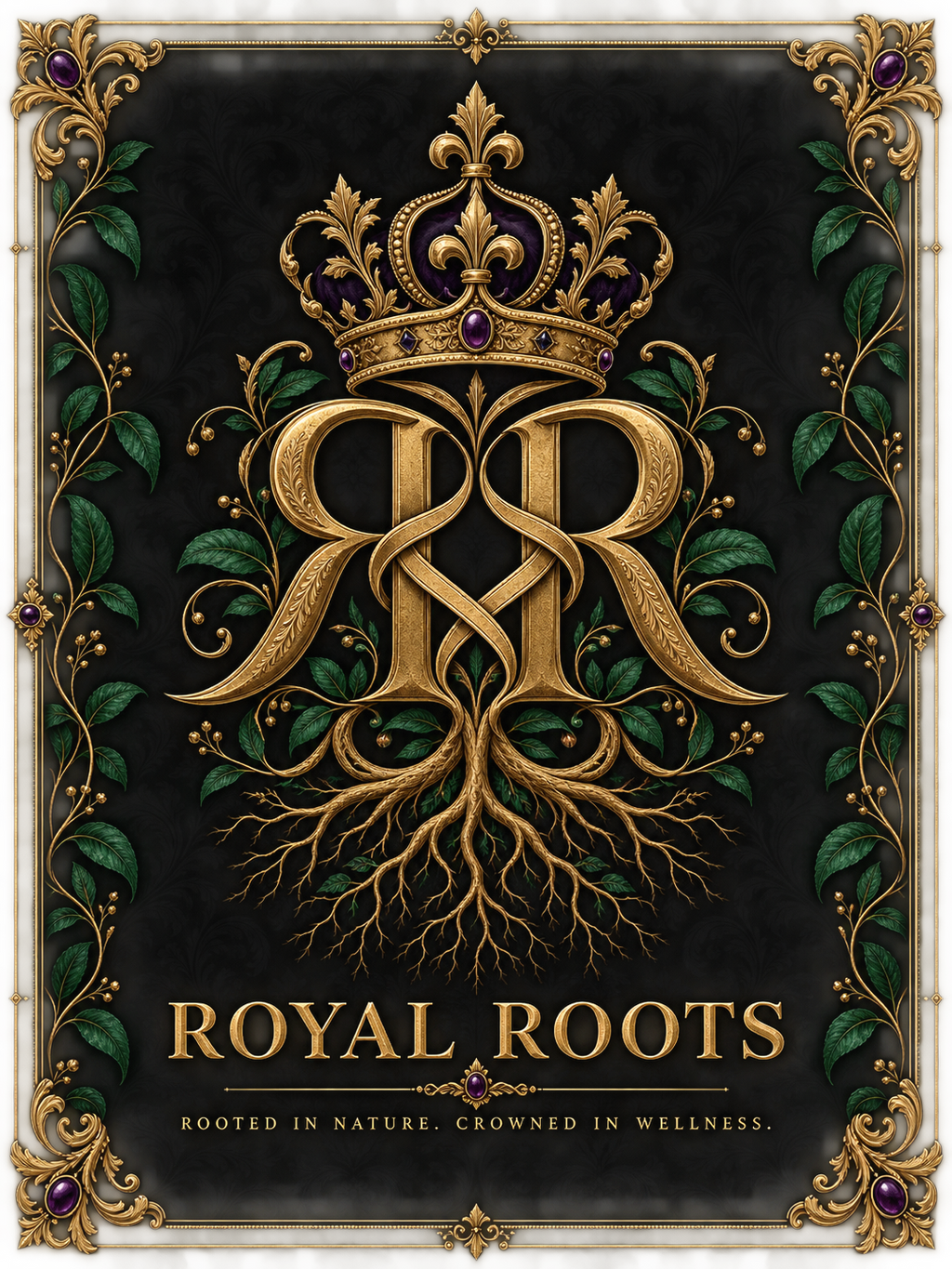 👑Royal Roots™ Crowned Heritage Luxury Throw Blanket — Black, Gold &amp; Botanical Statement Blanket