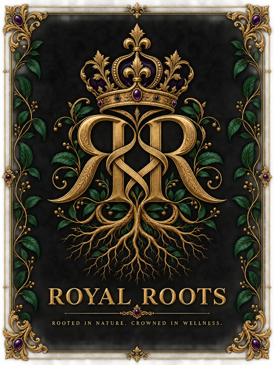 👑Royal Roots™ Crowned Heritage Luxury Throw Blanket — Black, Gold & Botanical Statement Blanket
