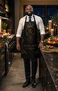 👑 Royal Roots™ Botanical Crown Estate Luxury Apron — Black, Gold & Emerald All-Over Print Apron