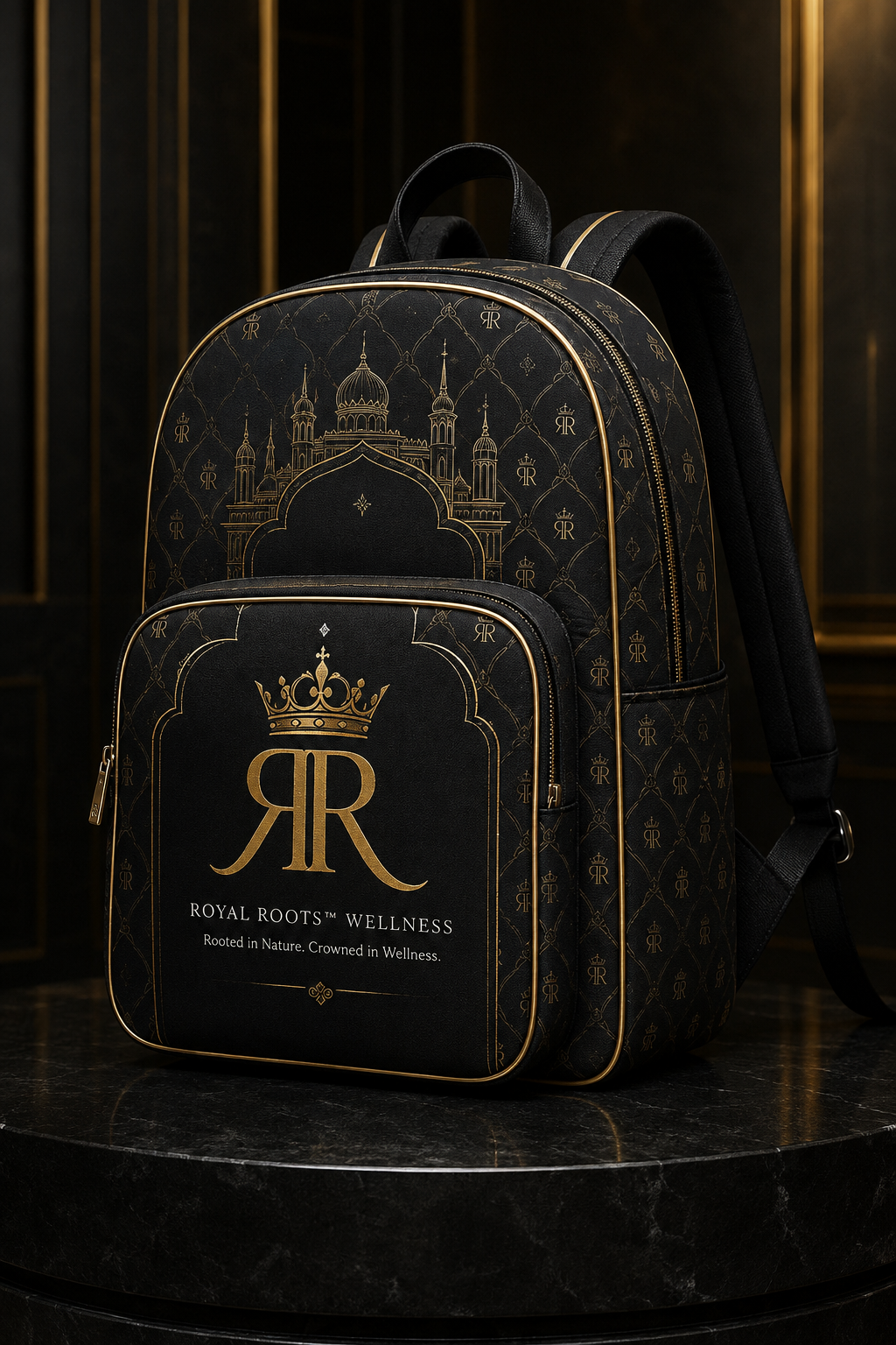 🎒 Royal Roots™ Wellness Crowned Heritage Luxury Backpack — Water-Resistant 15″ Laptop Bag