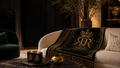 👑Royal Roots™ Crowned Heritage Luxury Throw Blanket — Black, Gold & Botanical Statement Blanket