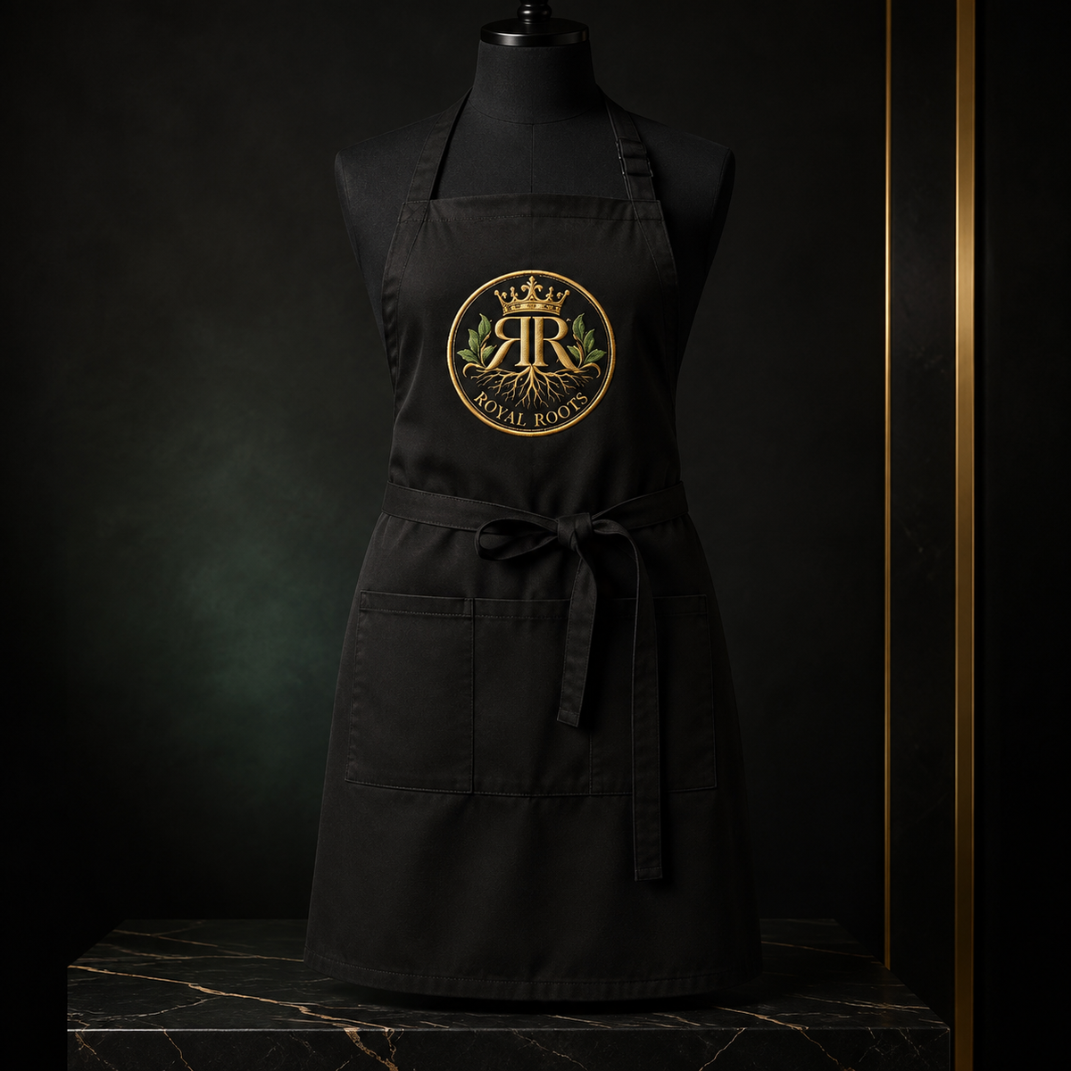 👑 Royal Roots™ Wellness Signature Embroidered Apron — Adjustable Luxury Kitchen Apron with Pockets