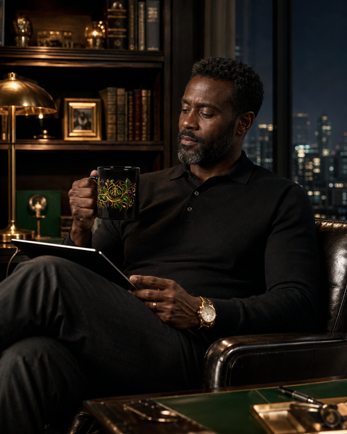 ☕ Royal Roots™ Crowned Ritual™ Black Glossy Mug — 11 oz & 15 oz